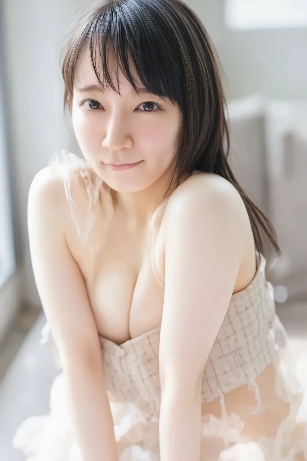 1 girl,(Best quality, 8k, 32k, Masterpiece),(Realistic: 1.5),riho yoshioka:2.5,nude:4.3,elect nipples:2.9,real nipples:3.0,spread pussy:4.2,flushed cheeks,medium breasts,straight long hair,pubic hair:5.1,great laughter,30 years old,on the bed