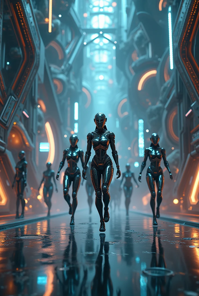 a crowd of people in a futuristic american city, panic and fear, ai robots and machines, professional photography, dramatic lighting, science fiction, hyperrealistic, octane render, highly detailed, cinematic, dramatic colors, intricate details, gritty, dystopian, volumetric lighting, depth of field, photorealistic, masterpiece