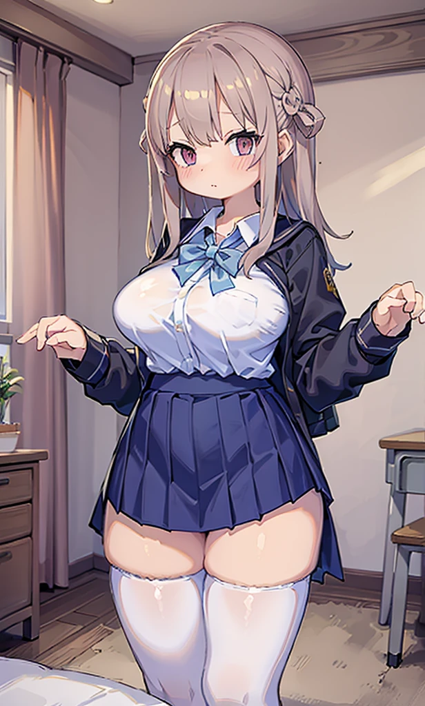 Cute skinny beautiful girl、、Big Breasts、(Embarrassed, shocked, and blushing:1.3)、Beautiful Eyes、Brown skin、Braid、upright、Lift up your skirt、anus