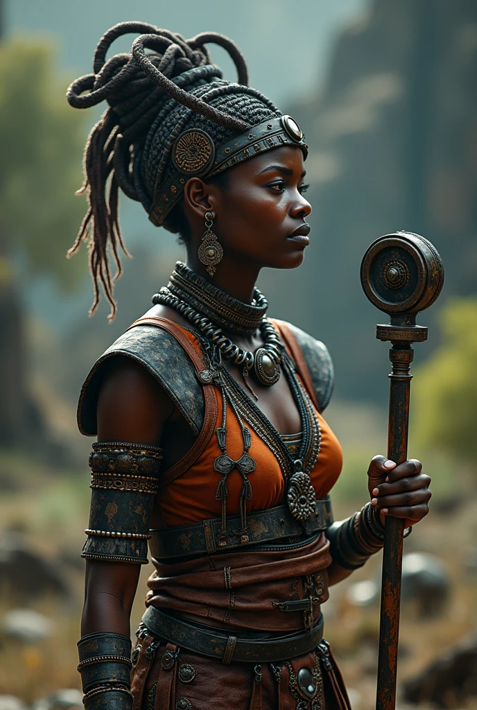 wakanda style warrior,vivid contrast,vivid colors,sunlight, Hyperrealistic art cinematic film still photography in the style of detailed hyperrealism photoshoot