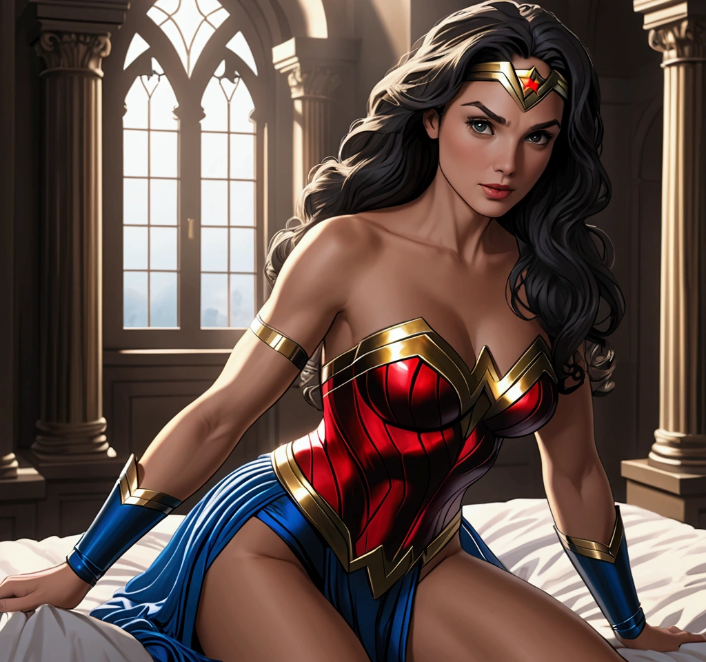 (masterpiece:1.3), (8K, Realistic, RAW Photos, Highest quality: 1.4), ((One Woman)), ((GAL GADOT, WONDER WOMAN)), Beautiful Face, (Realistic Face), Beautiful hairstyle, Realistic eyes, Beautiful details, (Realistic Skin), Beautiful Skin, Absurd, charm, Ultra-high resolution, Ultra-realistic, Very detailed, Golden Ratio, (Best Shadow), Cinematic, (Complex:1.4), (Accurate hand and finger depiction), smile, Sweat, Flushed, Voluptuous body, NSFW ((She is sitting in the ruins with her legs wide open, seducing me.)), ((Not wearing underwear, Opening her vagina with her fingers and showing it off)), ((real vagina)), BREAK ((Greek temple ruins)), (steam:1.2), cowboy shot