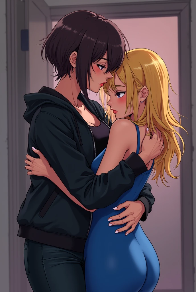1girl, sexy 15yearold blonde cheerleader is in her underwear and is kissing her ugly male teacher for grades after class. 1 ugly old man nsfw, tongues, kissing