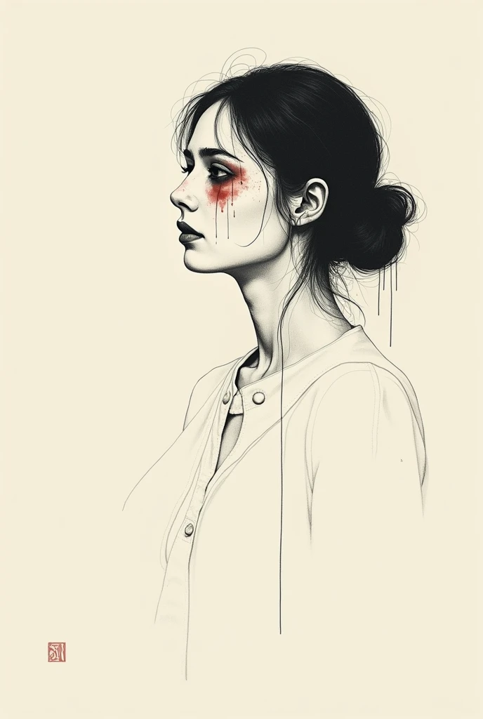 I would like to create the cover of my book with a linear silhouette of a woman with wounds and tears in her eyes ( Let it be a line art )