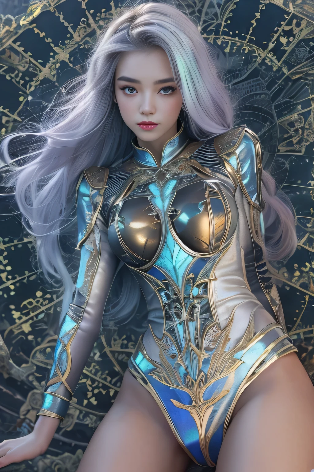 Full body like,(best qualtiy,ultra - detailed,Most Best Illustration,Best shadow,tmasterpiece,A high resolution,professionalartwork,famousartwork),Detailed eyes,beautidful eyes,closeup cleavage,sci-fy,colored sclera,Robot eyes,face markings,Tattooed with,(fractalized,Fractal eyes),largeeyes,Wide eyes,(Eye focus),sface focus,Cosmic eyes,Space eyes,Close-up of metal sculpture of a woman with a moon in her hair,goddes。extremly high detail,3 d goddess portrait,Extremely detailed footage of the goddess,a stunning portrait of a goddess,Side image of the goddess,portrait of a beautiful goddess,Full body close-up portrait of the goddess,hecate goddess,portrait of a norse moon goddess,goddess of space and time,(RAW photo:1.2),camel-toe,Hollow-out on,sweat leggs,White liquid, Smooth pink skin, shiny metallic glossy skin, Shiny, spread their legs M-shaped legs,angry look,sullenness,Irritated,white liquid all over body,Full body like