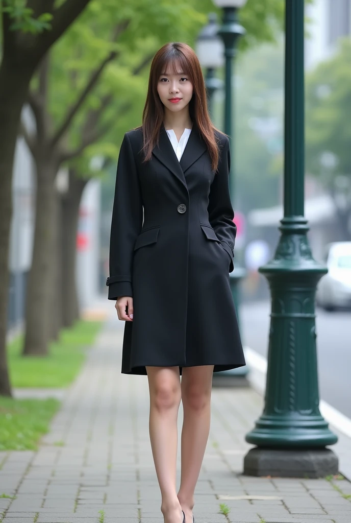 Wearing a suit Job hunting Black leather gloves long boots Women in Japan