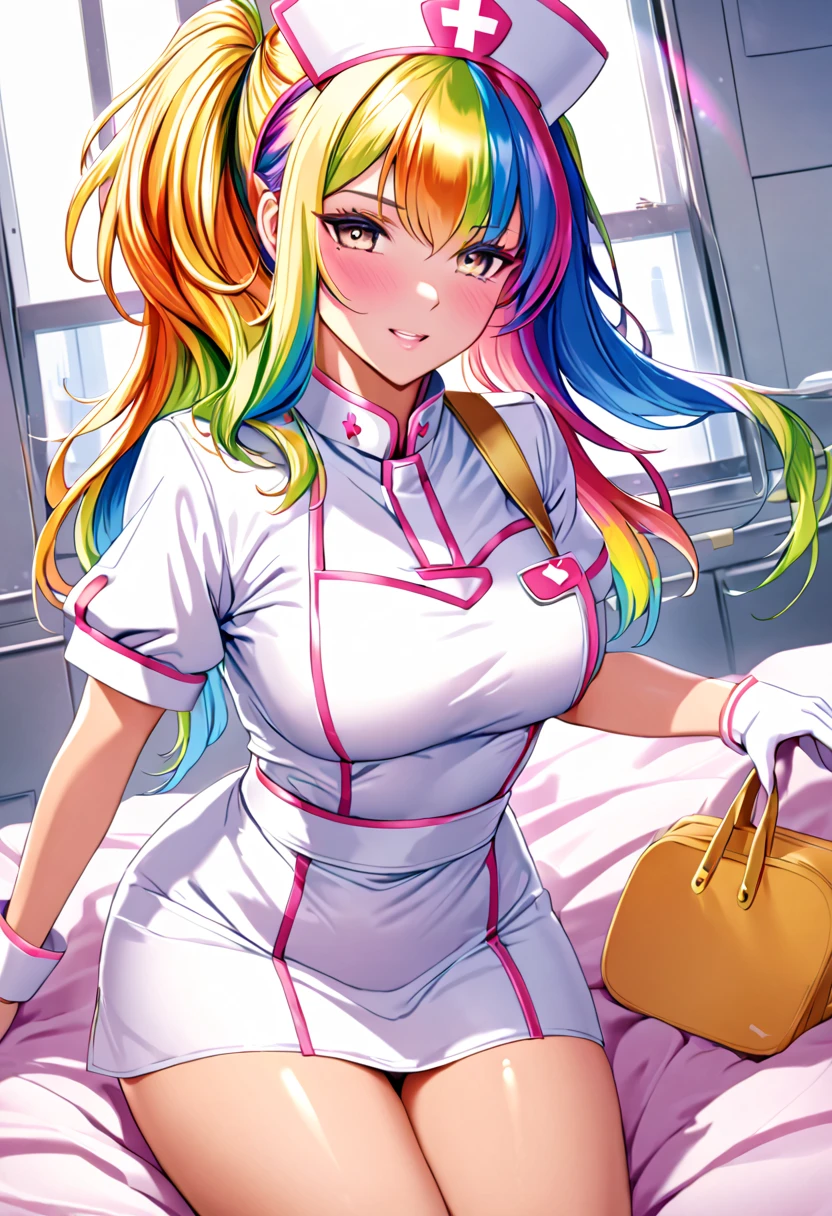 Rainbow Hair,Erotic,Sexy golden nurse costume,