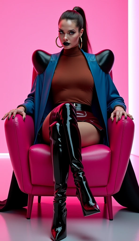 1girl, solo, Raven from Teen Titans, ((short hair, purple hair, purple eyes, red jewel in forehead)), (grey skin:1.4, grey face), medium breasts,boots, ((skin tight leotard, black leotard,long sleeves, long sleeved leotard, covered arms, latex leotard), ((leotard aside, swimsuit aside, panties aside, pussy, exposed pussy, fingering vagina)), ((sitting on bench, spread legs)), (bedroom eyes, smug smile)) , (thicc:1.4), ((boots)), seen from below, dynamic angle, looking at viewer,