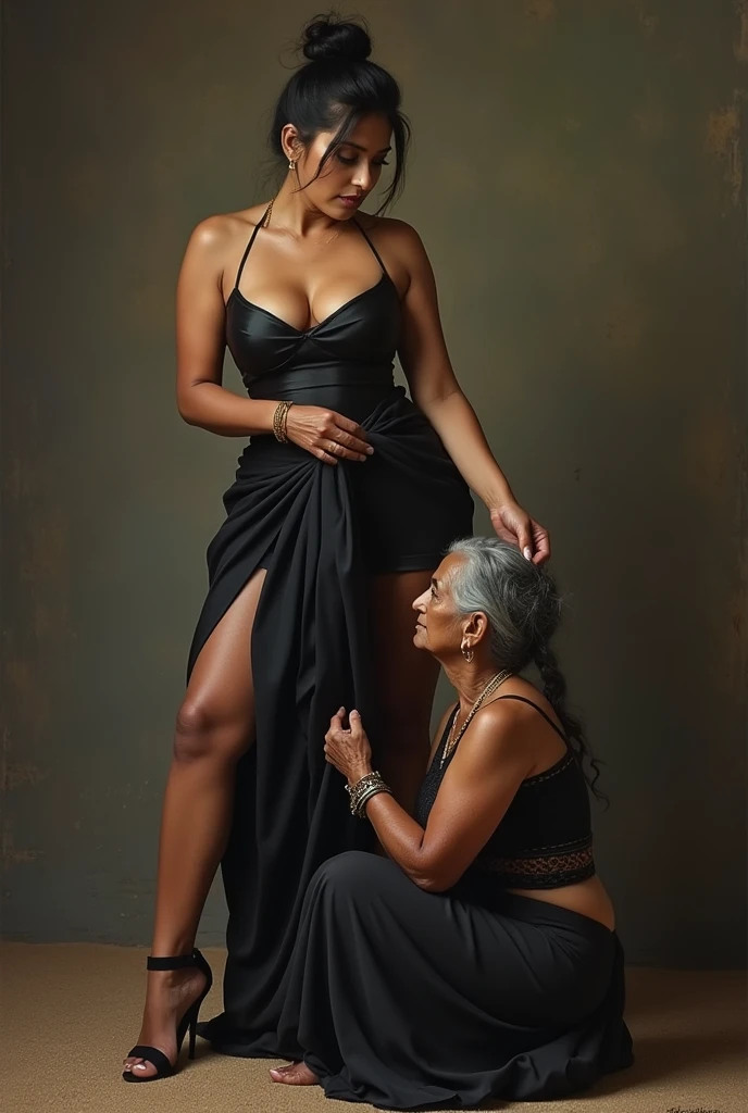 SubmisdiveAfricanbig black collarslave Granny strict grandma face wrinkles saggy body Older woman old lady Gray hair covering tits but seducing with dress excited showing ass looks wondering a toyboy like a cougar