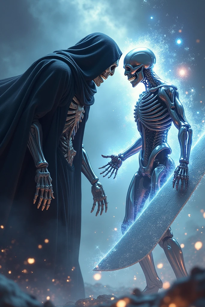 A dead representative,The face is half skeleton,Half is sheep face,Dressed in heavy armor,Muscles are strong,Wearing the Grim Reaper cloak,The feet are sheep's hooves,The background is hell,One man only。