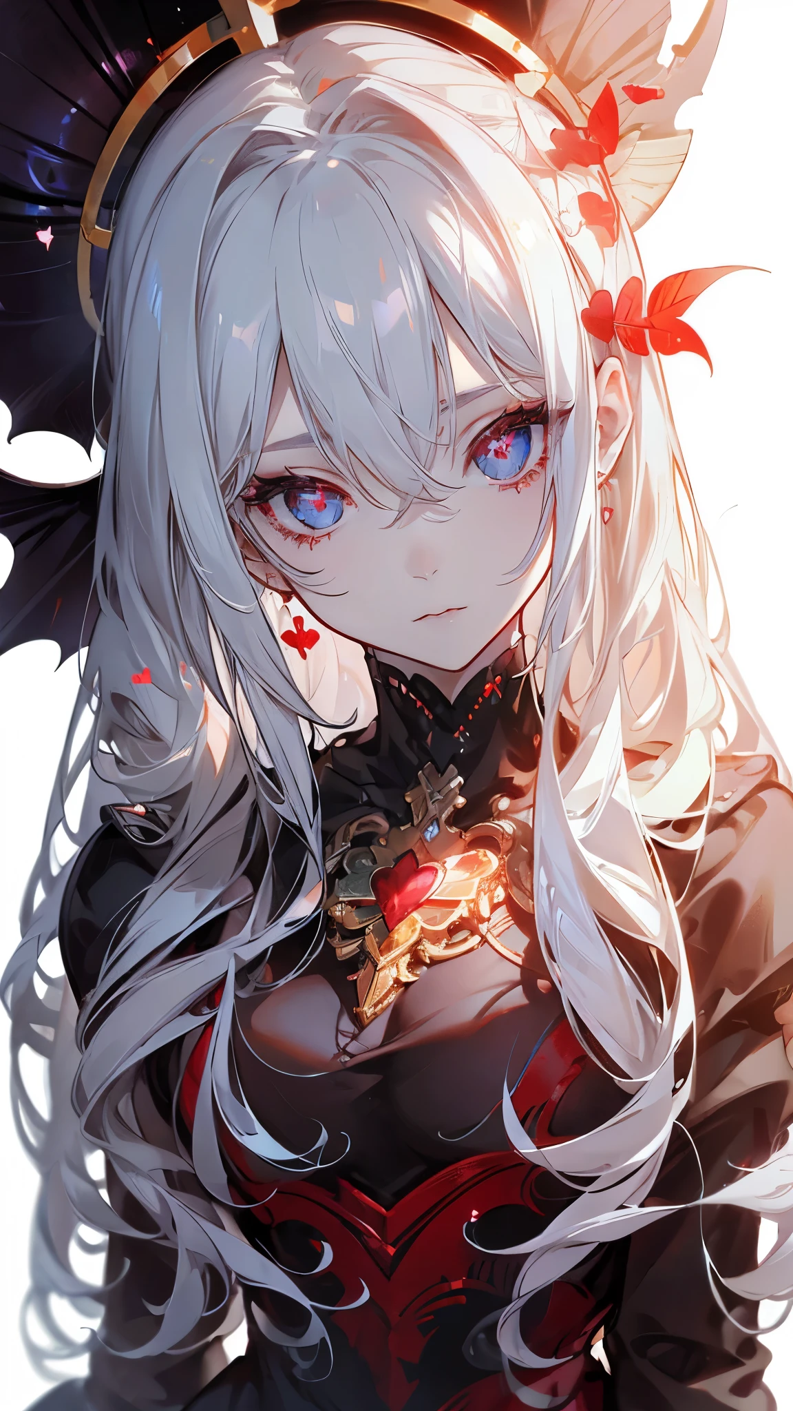 (Highest quality,4K,High resolution,masterpiece:1.2),Super detailed,Realistic:1.37,Portraiture,Dark fantasy,Red color scheme,Soft lighting,Emotional,Enchanted Forest,Ominous atmosphere,Eye-catching,Storytelling,anatomy,Anime Style,Concept Art,Beautiful detailed face and (((Red eyes ))),Flowing Hair,emotional expression,Jewelry made with attention to detail,A cape with an intricate pattern,Strong gaze,Cape with feather detailing,Subtle Shadows,Dynamic pose,A magnificent composition,Mysterious Background,Natural elements,Moonlit Night,wood々The wind blowing between,Eerie presence,Revealing character strengths and weaknesses,A striking contrast between the red cape and its surroundings,Fascinating story,Rich texture,Depth and Dimension,Highlight the charm and resilience of your characters. ,, Scary face, Laughter,(Blood splatter:1.6),  ((Flowing white hair)), ,(Blood splatter:1.6),((dark lolita dress)), ((Wicked Smile)),,(Blood splatter:1.6),