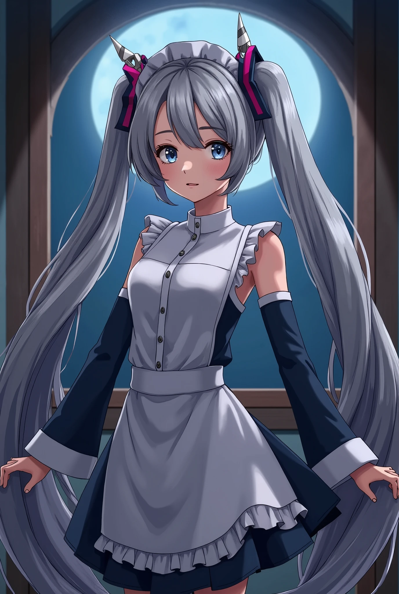 Anime girl with long gray hair and a white dress - SeaArt AI