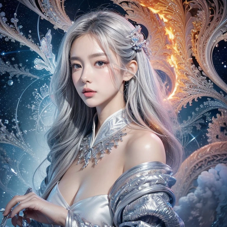 anime girl with long white hair and a blue dress in the snow, white haired deity, white hair floating in air, anime fantasy illustration, flowing white hair, beautiful young wind spirit, beautiful fantasy anime, glowing flowing hair, ethereal anime, beautiful anime artwork, beautiful digital artwork, anime fantasy artwork, ((a beautiful fantasy empress)), 2. 5 d cgi anime fantasy artwork