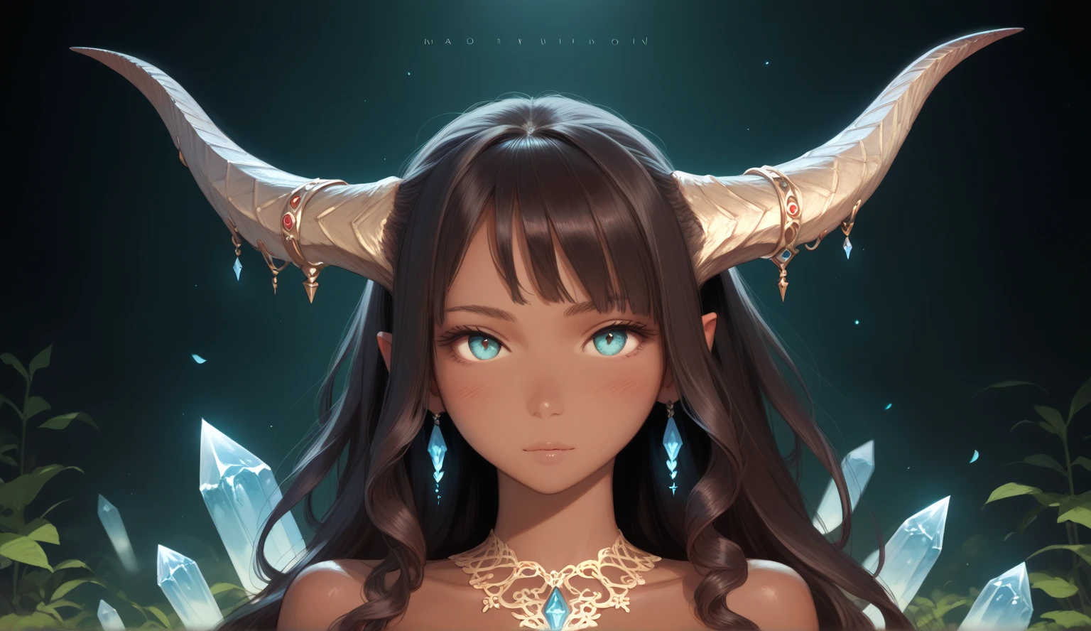 a beautiful monster girl in a fantasy world, detailed face and eyes, long hair, horns, elegant dress, detailed jewelry, surrounded by magical glowing crystals, moody lighting, cinematic composition, highly detailed, intricate, 8k, digital art, concept art, fantasy, dark fantasy, dramatic lighting