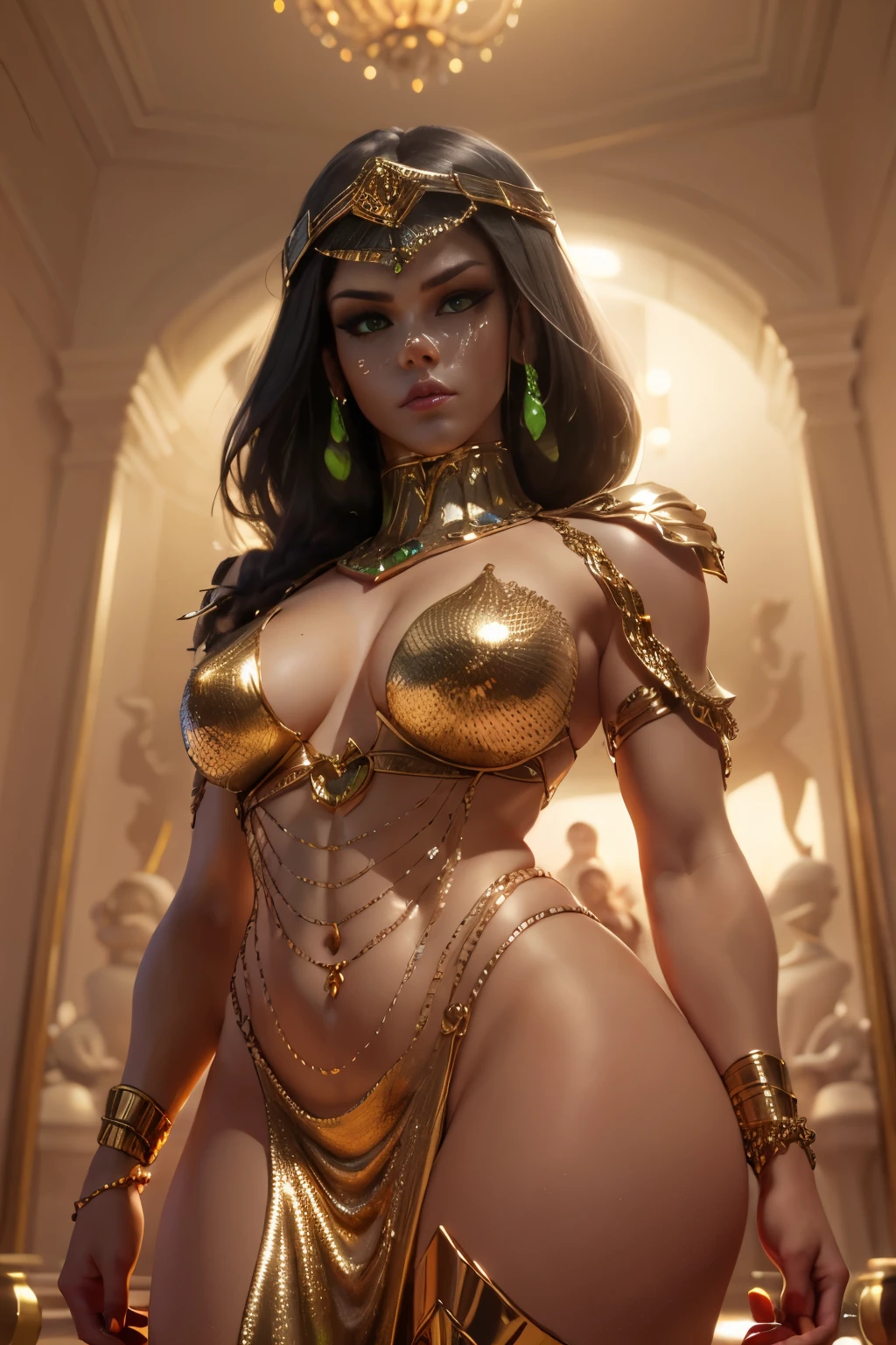 beautiful alluring brawler woman, sweaty skin, barely clotrhed, thick athletic body, blue revealing outfit with gold ornaments, barely clothed, outside a temple, fantasy Theme, Fiverr Dnd Character, Octane Render, Digital Art, Extreme Detail, 4k, Ultra Hd, Polished, Beautiful, Hyperdetailed, Intricate, Elaborate, Meticulous, Photorealistic, Sharp Focus, Wlop, Character Design, Unreal Engine, 3d Rendered, Volumetric Lighting, Reflections, Glossy, Digital Illustration, Sensual Pose, Suggestive Pose, Lewd, Full Body Shot, anatomically correct, 💖❤💕💋❣