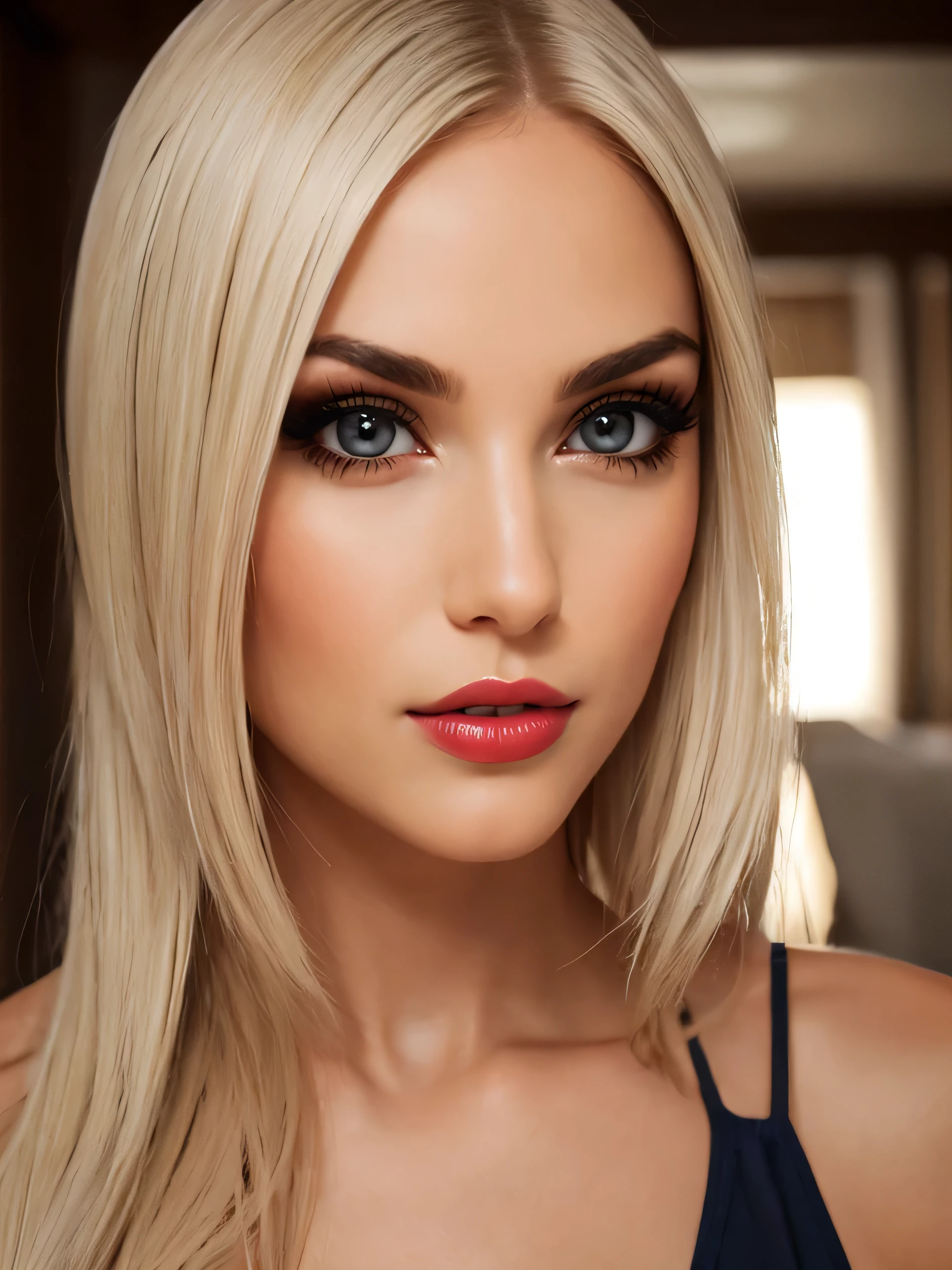 gorgeous woman's face, beautiful eyes, sensual red lips, makeup, white Hispanic, masterpiece
