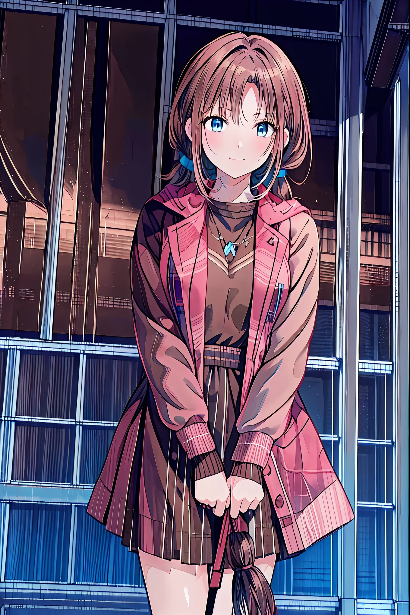  brown hair， shortcuts， messy hair ， Short Braided Hair ，Neat， slender beauty，Dignified posture， small breasts， beautiful legs with tails， her enchanting gray-blue eyes shine like stars， vibrant colors,  beautiful eyes ,繊細なsmile,textured skin, best quality ,  gentle and beautiful woman  , anime style､Irohaisshiki, Isshiki Iroha ,  long hair,  Short Braided Hair , ponytails bleeding from the vagina, brown hair, ( Brown Eyes :1.5), smile, muffler , Long Coat , sweater, long black skirt , black tights, Short Boots ,morning日,morning,Campus Life,On the way to school in winter,Cold Sky,that&#39;that&#39;s it's snowing ,
 to junk Outdoors , Around town,Destroying a city of buildings, looking at viewer,Enchanting gray-blue eyes shine like stars
breaking (masterpiece:1.2),  best quality,  high definition ,  unity 8k Wallpaper , (shape:0.8), (美しくて  beautiful eyes :1.6),   I have a very detailed face ,  perfect lighting,  Highly Detailed CG, (  perfect hand,   Perfect Anatomy  ),