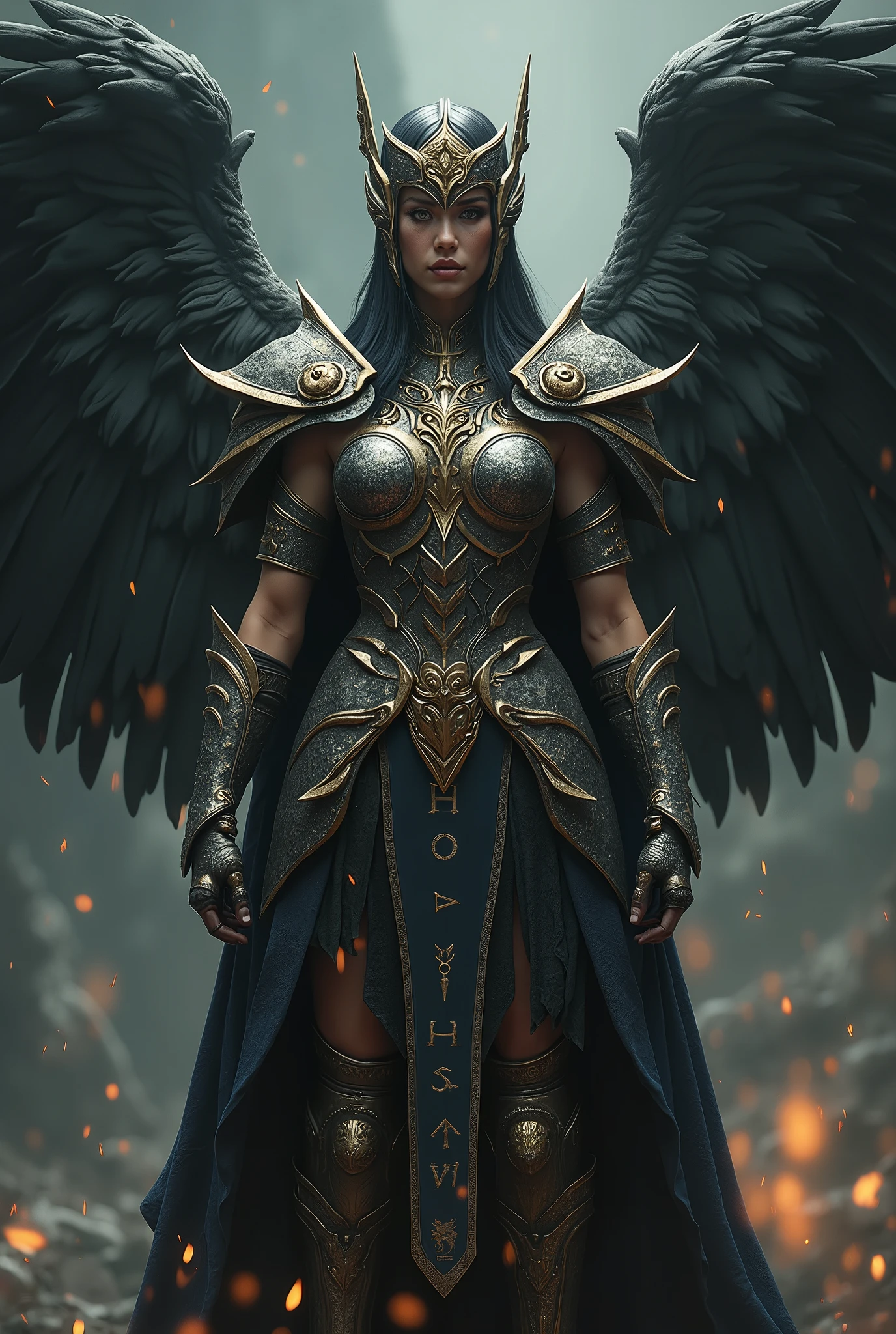Arafed image of a woman with wings and armor standing in a forest ...
