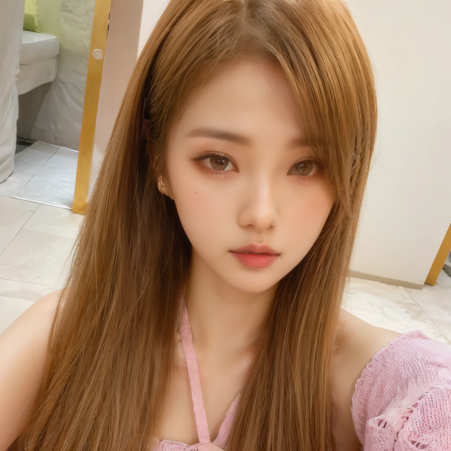A close-up of a woman with long hair wearing a pink dress, Lalisa Manobal, roseanne park of blackpink, tzuyu twice, Lalisa Manoban of Blackpink, jossi de blackpink, Jinyoung Shin, Beautiful South Korean woman, korean girl, Retrato de jossi de blackpink, Blackpink Jennie, heonhwa choe, Beautiful young Korean