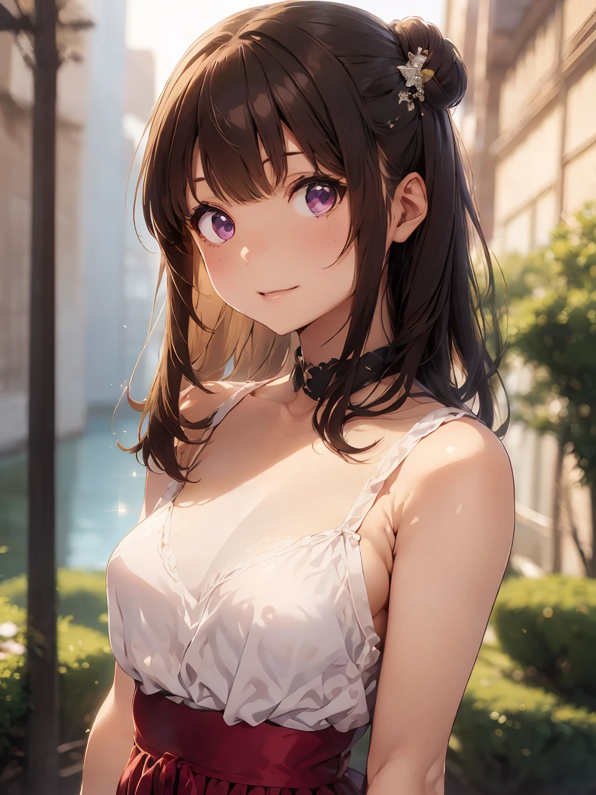     HIGH DEFINITION  ,In 8K,  best quality ,  Details, semi-realistic anime , D-anime style ,  Smooth Anime CG ,  one girl who is at ease,   19-year-old Japanese woman , ((Beauty)),  slim,modeling,((Sparkling Eyes)),(( bun hair)),((Put your hair together at the back)),(( dress costume like a ballerina)),(( Maroon Sparkling Hair )),  pink lips,  Shiny Brown Hair ,  Detailsな顔,Beautiful and   Details,,((深い青紫色のSparkling Eyes)),((Shut your mouth.)),(Smile),(( on the banks of the river in the morning fog )),(( humid )),(( beautiful white birch grove on the other side )),((( I'm looking blankly at the surface of the river ))),((In a fantastical landscape)),((Transparency)),((( facing straight to the side ))),((I'm watching the scenery )),