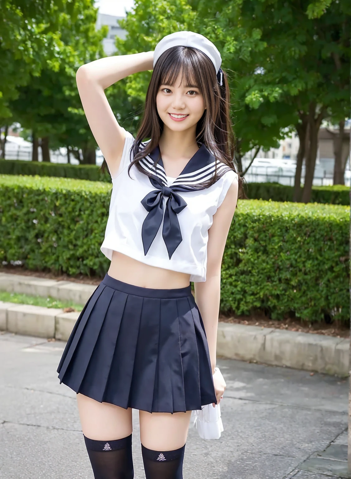 (round eyes:1.2), (highly detailed face and eyes), (big smile), Amazing face and eyes, (school uniform, pleated mini skirt:1.3), (Best Quality:1.4), (Ultra-detailed), (extremely detailed CG unified 8k wallpaper), Highly detailed, High-definition raw color photos, Professional Photography, Realistic portrait, summer, (beach), (fine face:1.2),
