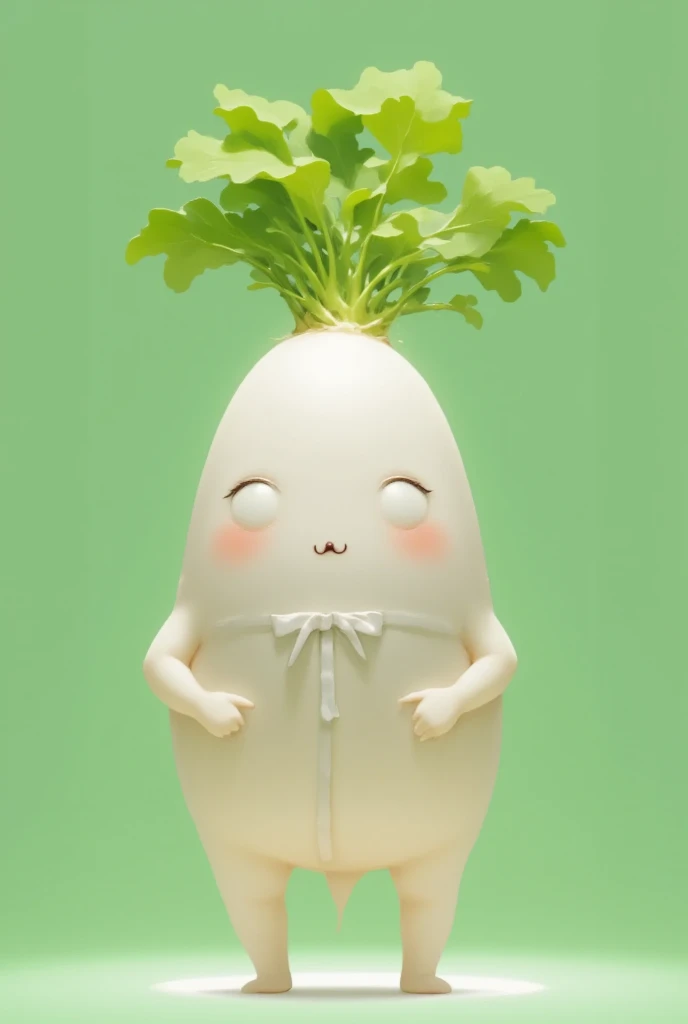 cute daikon, kawaii:2.0, 1girl,  radish motif with white letters on a green background,  anime illustration,  Character Designs , Girl with a  "Daikon"