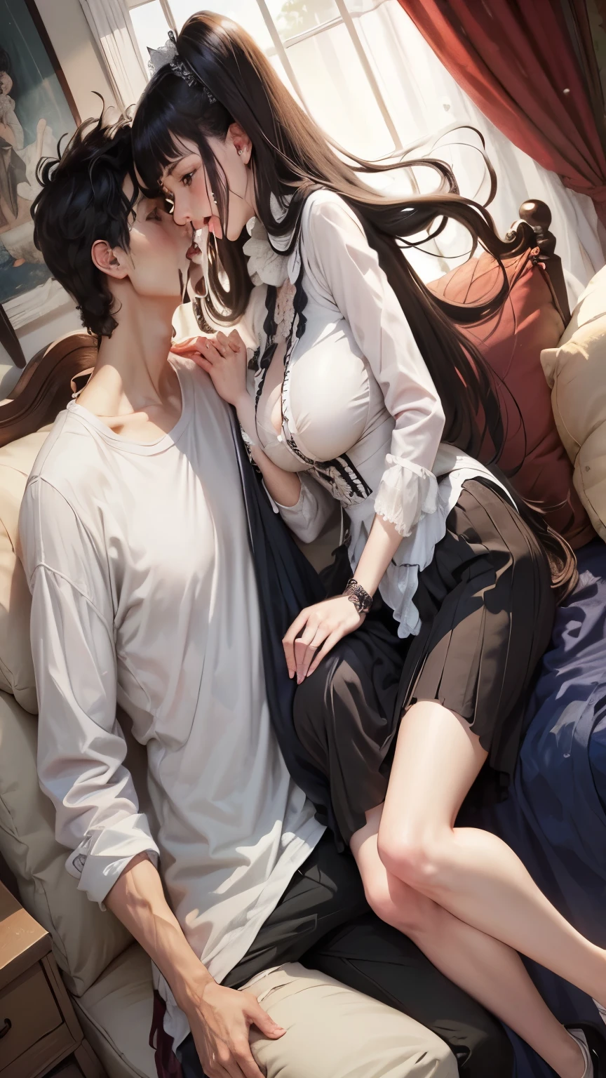 brother and Tall sister photo, Hyper-realistic image of a tall 23 year old girl hugging with eight years old boy ,looking at young boy hugging , wearing lingerie, medium brown hair tied, tight glued miniskirt, midriff top with ruffles and tight buttons,huge big breasts,tight clothing, big cleavage,seductive look,red lipstick,licking a pen,blush (best quality, masterpiece1.2), (detailed eye: 1.2),wet hair, camel pives, detailed school background, sister seducing small brother,tall sister molesting young brother in school, sister having sex with small brother