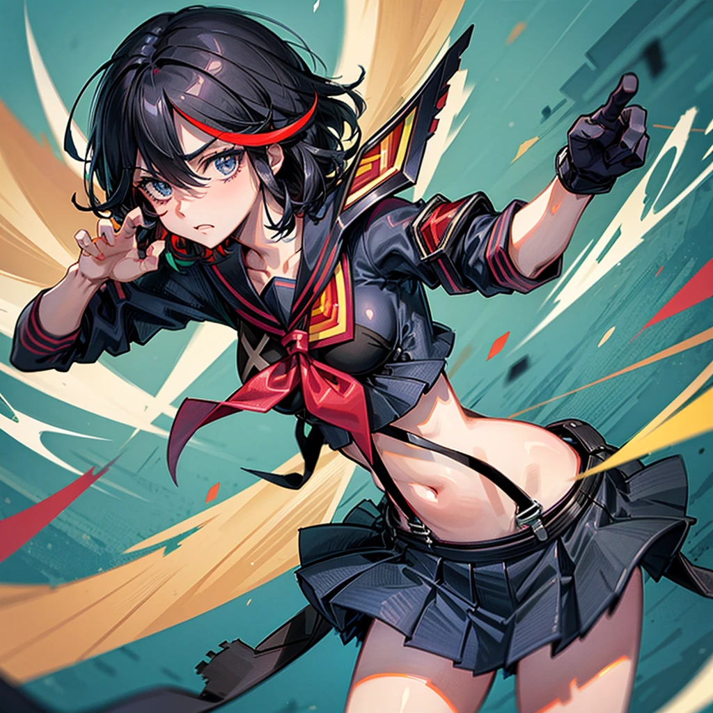 a cartoon image of a woman in a black and red outfit, ryuko matoi, kill la kill illustration, kill la kill, attractive matoi ryuko, gapmoe yandere grimdark, gapmoe yandere, by Jin Homura, demon anime girl, half invoker half megumin, pin on anime, yandere, inspired by Jin Homura
