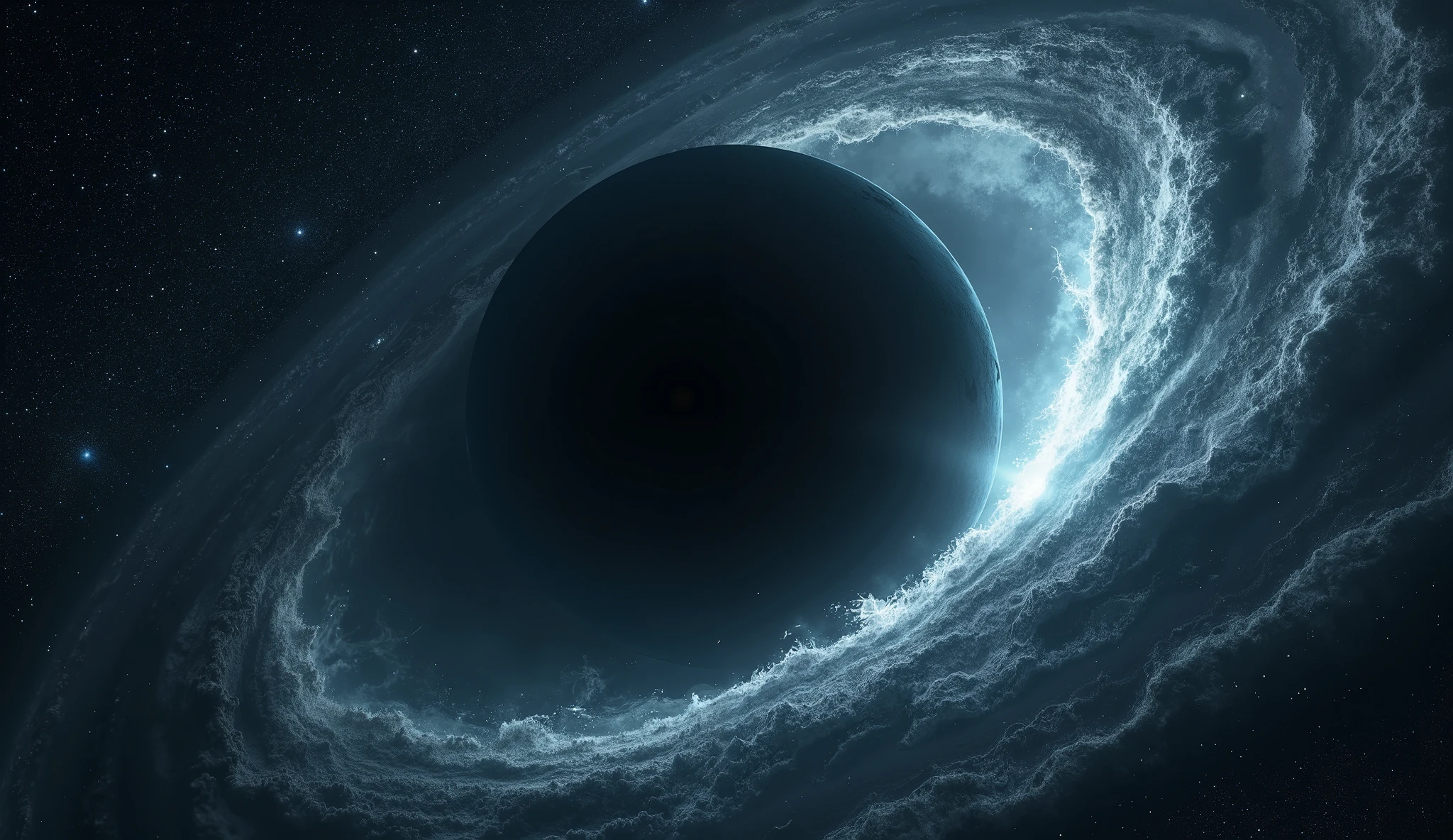 In the outer space where the milky way resides, there's a giant whirlpool-like blackhole, inside it is a planet that looks similar to Earth, a dark starry galaxy