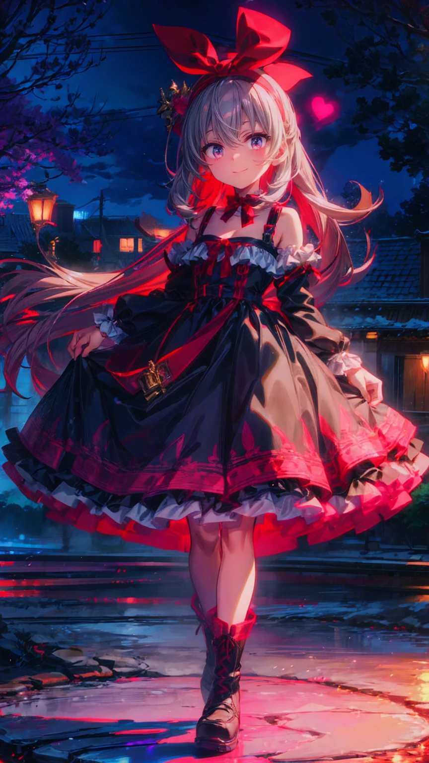  anime style、story、、 cute女の子 、とてもcute天使、  pink gothic dress  、cute、baby face、smile、  Long Skirt 、  black boots 、Very cute headband
