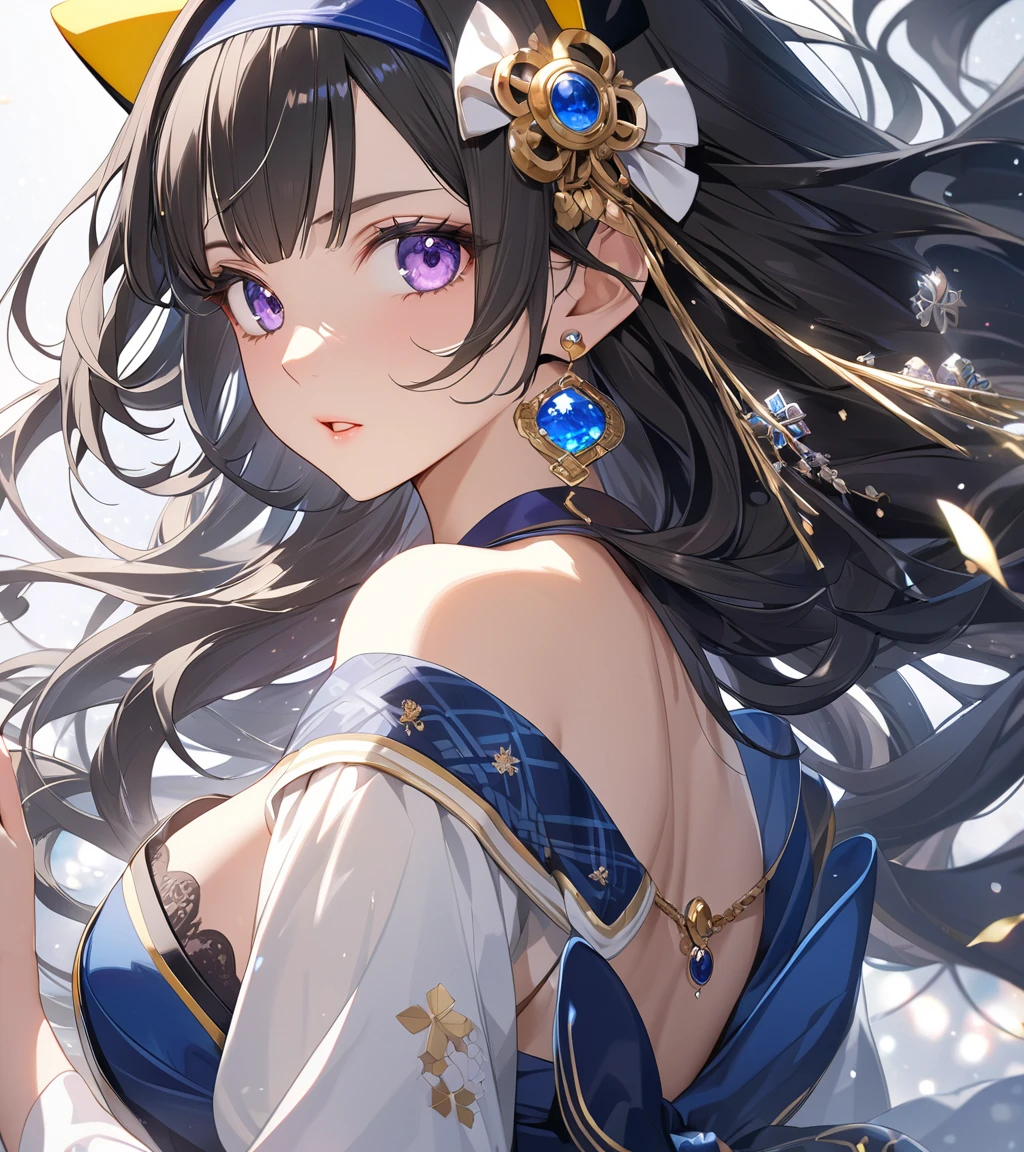 (((masterpiece)))、(((top-quality)))、((ultra-detailliert))、(illustratio)、((extremely delicate and beautiful))、Bright smile、floating、(Detailed light) (1girl in)、、独奏、The long-haired、The wind is blowing、A WORLD、(cute eye)Wizard Hat, red blush, blush stickers, cleavage of the breast, bare shoulders, doress, off shoulders, cowboy shot, is standing, A smile, deph of field,