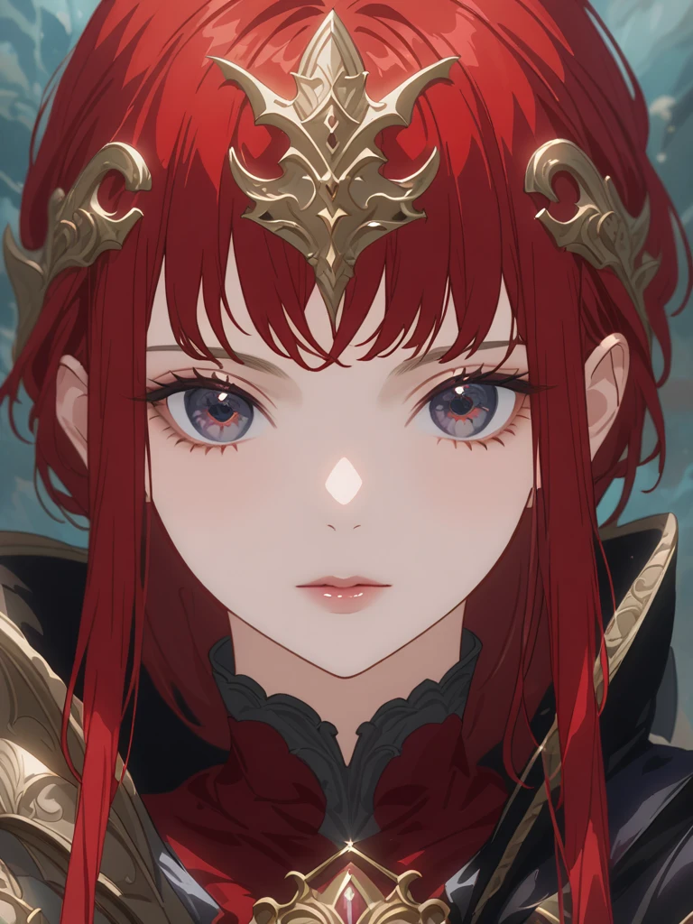 a close up of a cartoon of a woman with a red hair, 8k high quality detailed art, portrait of female paladin, highly detailed exquisite fanart, female protagonist 👀 :8, portrait knights of zodiac girl, low detailed. digital painting, close up character, female redhead templar, character art closeup, painted in high resolution, small penis