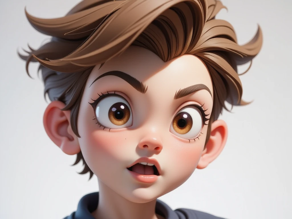 a cartoon of a boy with surprise expression. High Resolution, Short Hair, Brown Hair, brown eyes, Open Mouth, Surprised.