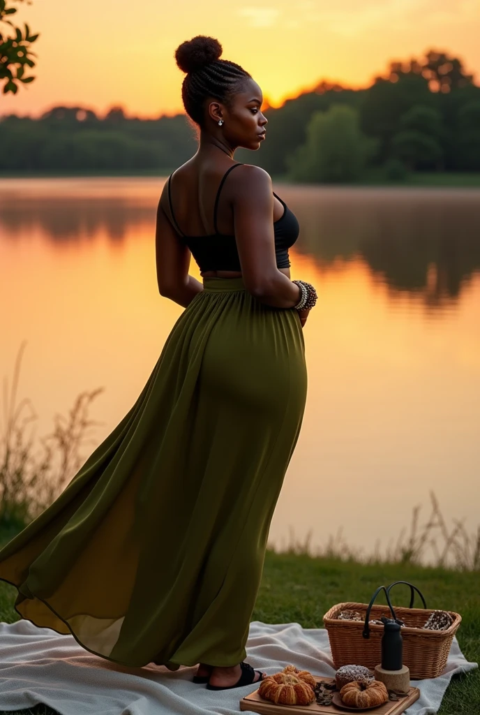 Black woman showing off her big buttocks here。There's a lot of hair growing around her。