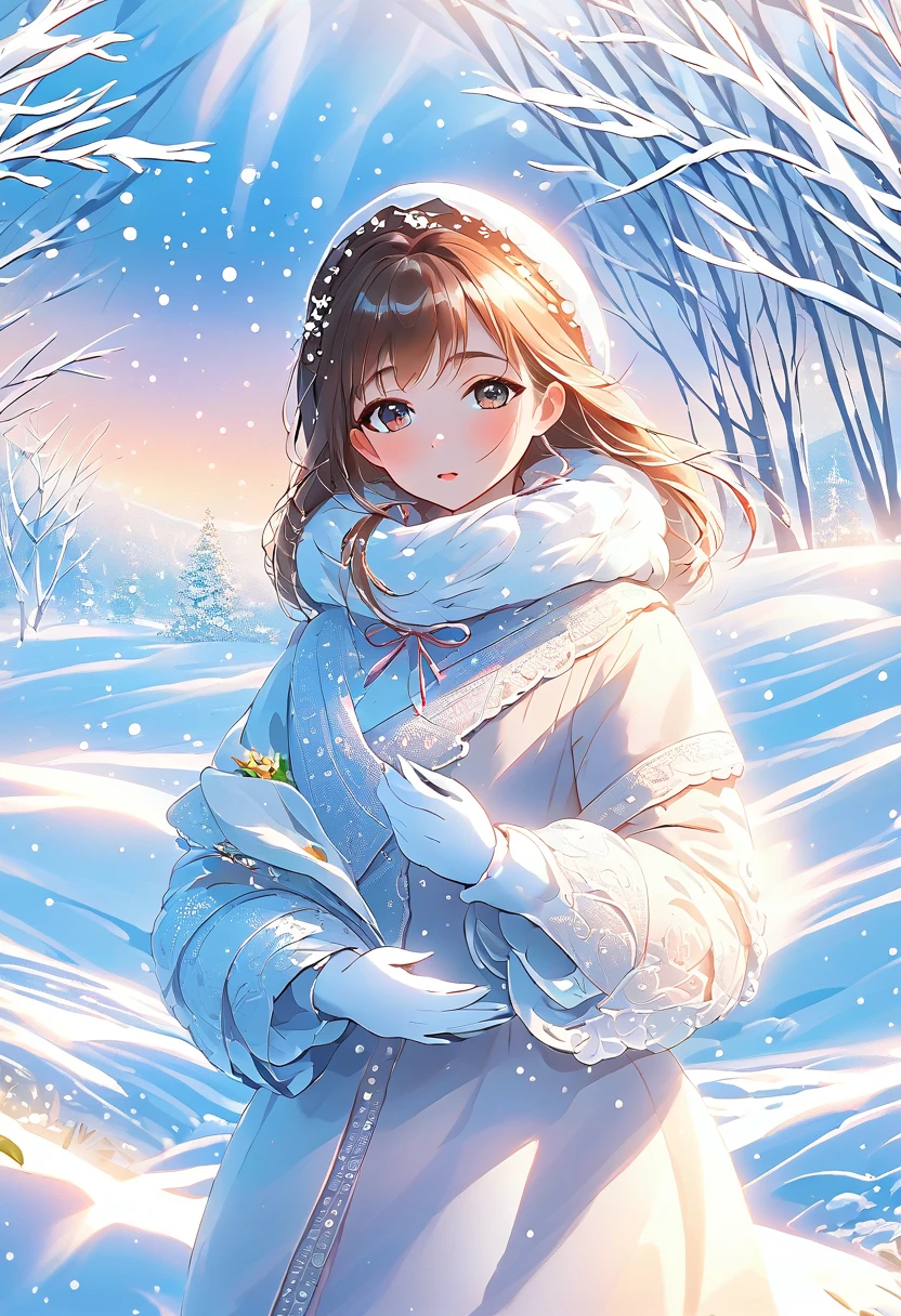 (  Masterpiece ,  best quality:1.2),  1 girl, Alone，snow