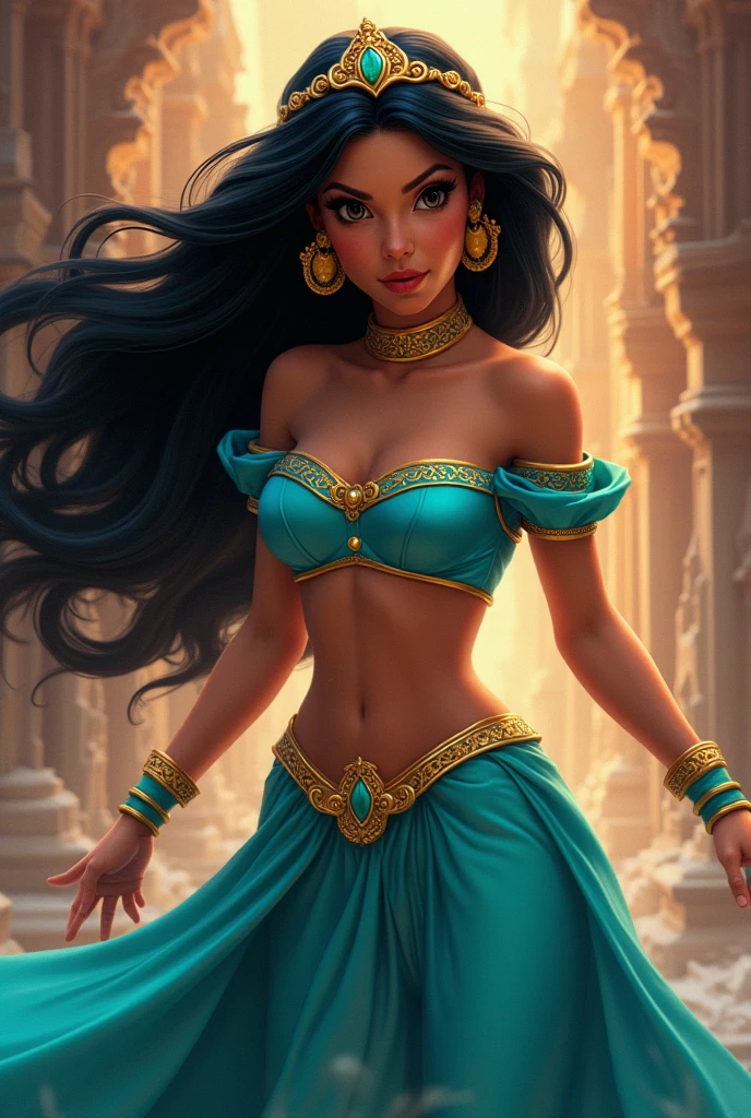 Stunning Princess Jasmine, photo in 8k, in action, cinematic.