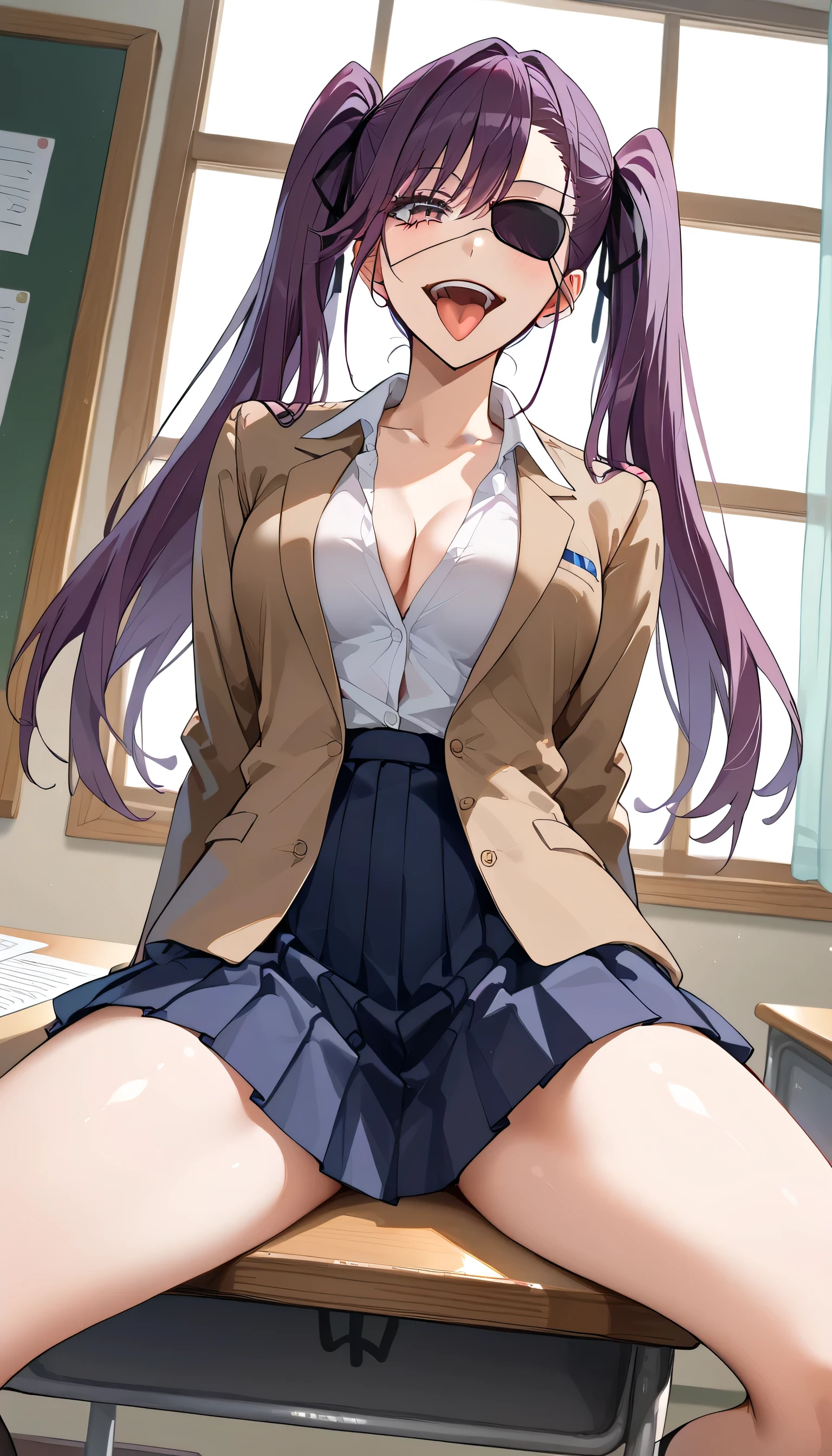 pulledwedgie,pulled by self,wedgie, Hoshino Ai, long hair, purple hair, streaked hair ,purple eyes, star-shaped pupils, hair ornament, (NSFW 1.5)