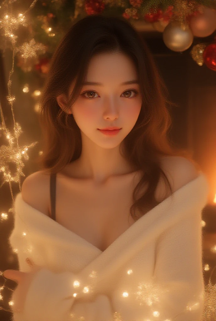 a beautiful young woman ((KPop Lisa) Lalisa Manobal, age 25), wearing an airy sheer Christmas night gown (shoulders exposed, deeply plunging neckline) , nude except for night gown, her intimate areas partially exposed and very detailed, playing with a baby bunny by an old-fashioned fireplace with a roaring fire, Christmas scene (best quality, 4k, 8k, highres, masterpiece:1.2), ultra-detailed, (realistic, photorealistic, photo-realistic:1.37), HDR, UHD, studio lighting, ultra-fine painting, sharp focus, physically-based rendering, extreme detail description, professional, vivid colors, bokeh, portrait, figurative, intimate, sensual, cozy, Christmas, warm lighting, chiaroscuro (show her entire body, show all of her)
