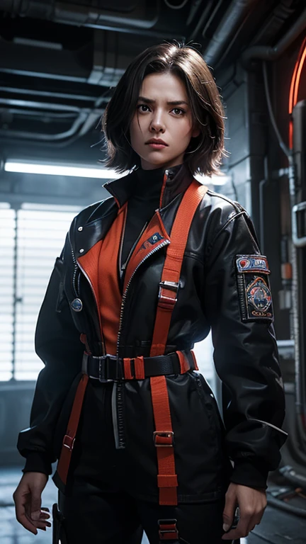 (masterpiece,best quality,Extremely detailed,Ultra-high resolution,Detailed background),((Cyberpunk)),((Flat Color)),((rich and colorful)),(1 Girl),pilot,pilot helmet,pilot jacket,Looking at the audience,Solitary,Upper Body,Colored background,High contrast,Contrasting colors,Cowboy shooting,