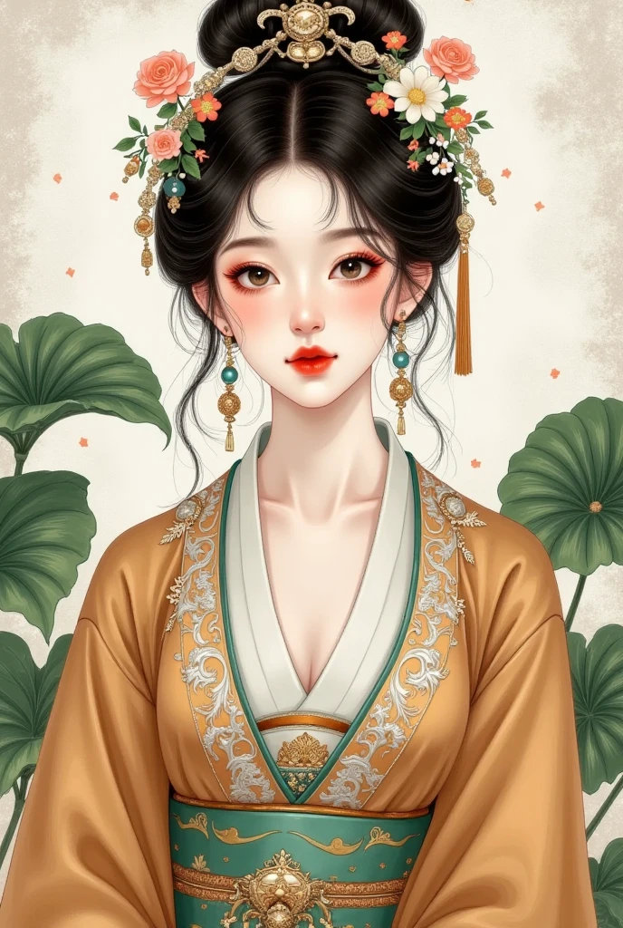 A painting： beautiful Hanfu girl，Hosta，Card issuance，portrait，antiquity，Costume，