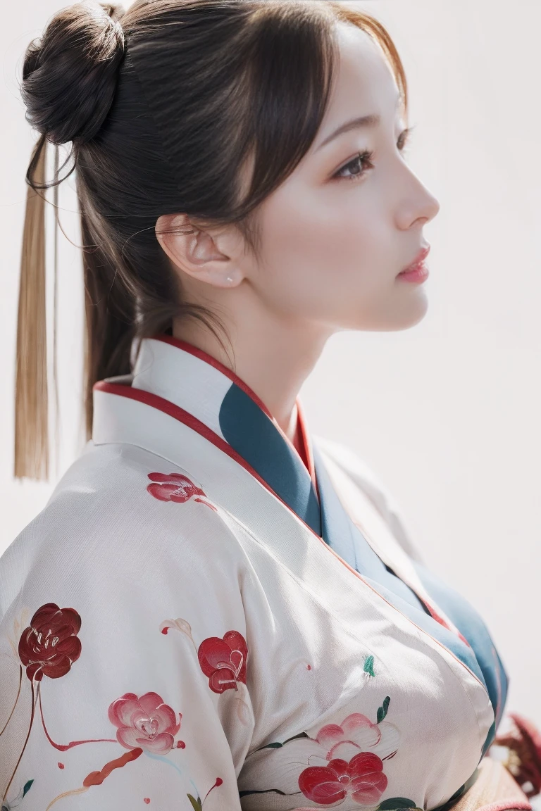 ((Elegant posture))、((Whole human body))、((japanese painting))、(Japan sex appeal)、(Japan kimono)、 Sunshine, Clear face, Clean white background, ​masterpiece, super detailing, Magnificent composition, Ulutra HD, hightquality, ighly detailed, softness、 uniform 8k wallpaper, super detailing, 32 k、Enough white space