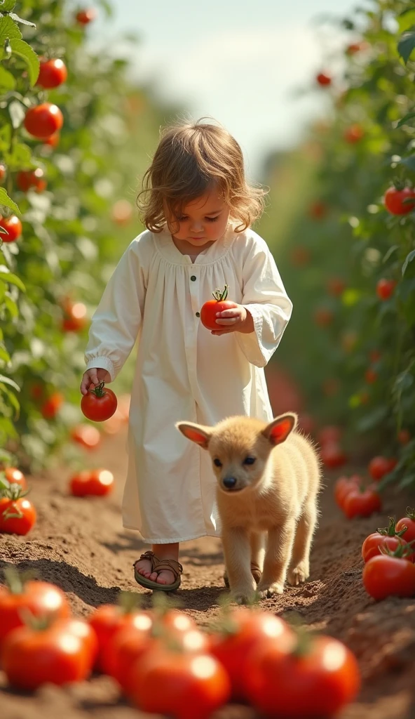 Create a scene where an adorable baby girl, wearing a white plaid shirt, denim overalls, a straw hat decorated with flowers and the baby carrying a basket full of real vegetables, next to the baby, a real coli dog walking next to the baby, parading on the catwalk, ultra realistic 4k motion camera, 9/16 cell phone format photo