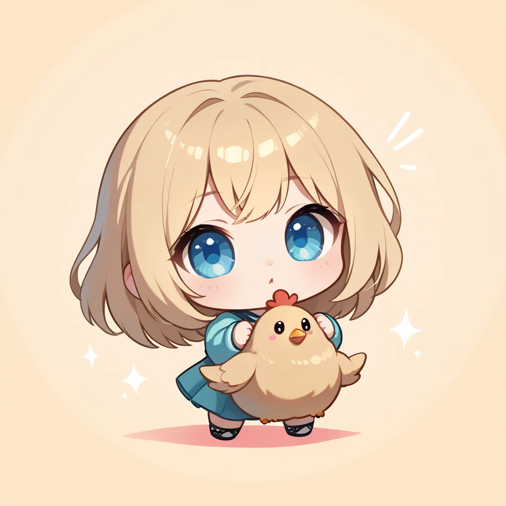 (1 chibi girl, solo:1.3), cute, big droopy eyes, blue eyes, blonde hair, medium hair,
roast chicken on dish, dynamic pose,
dynamic angle, dynamic lighting, pastel, (masterpiece, best quality, hyper detailed:1.2),