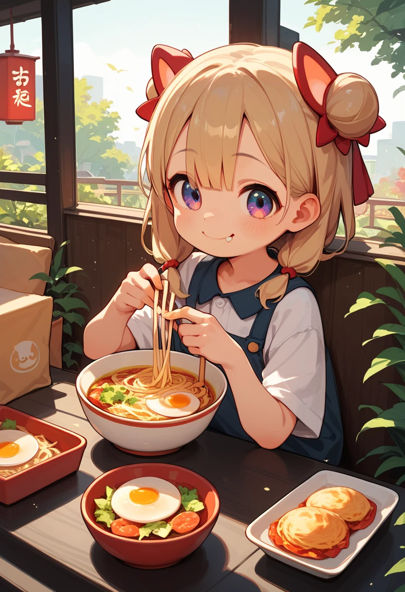 Koko,1girl,loli,eat ramen,smile