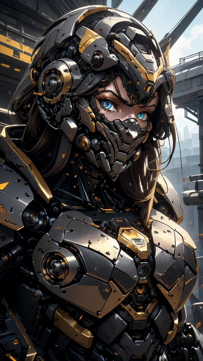 Mechanical warrior, armored combat suit, detailed mechanical design, brilliant engineering artwork, beautiful detailed eyes, beautiful detailed lips, extremely detailed eyes and face, (best quality,4k,8k,highres,masterpiece:1.2), ultra-detailed, (realistic,photorealistic,photo-realistic:1.37), futuristic combat, advanced technology, futuristic weapons, powerful stance, metallic armor, robust mechanical aesthetics, high-tech warfare, titanium alloy structure.