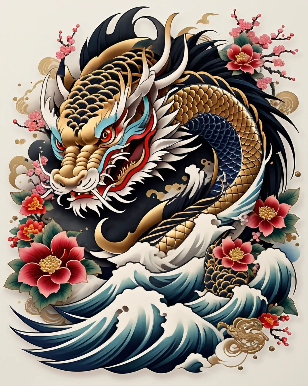  a traditional Japanese tattoo design, neo Japanese style , sticker art, pale colors , Highly Detailed, intricate, dynamic, flowing, elegant, dramatic, vibrant,  awesome, bold, majestoso, powerful, mystic, espiritual,  ornate , Textured, ( Best Quality ,4K,8k, highres icon,  masterpiece :1.2), belt,(realistic,photorealistic,photo-realistic:1.37)