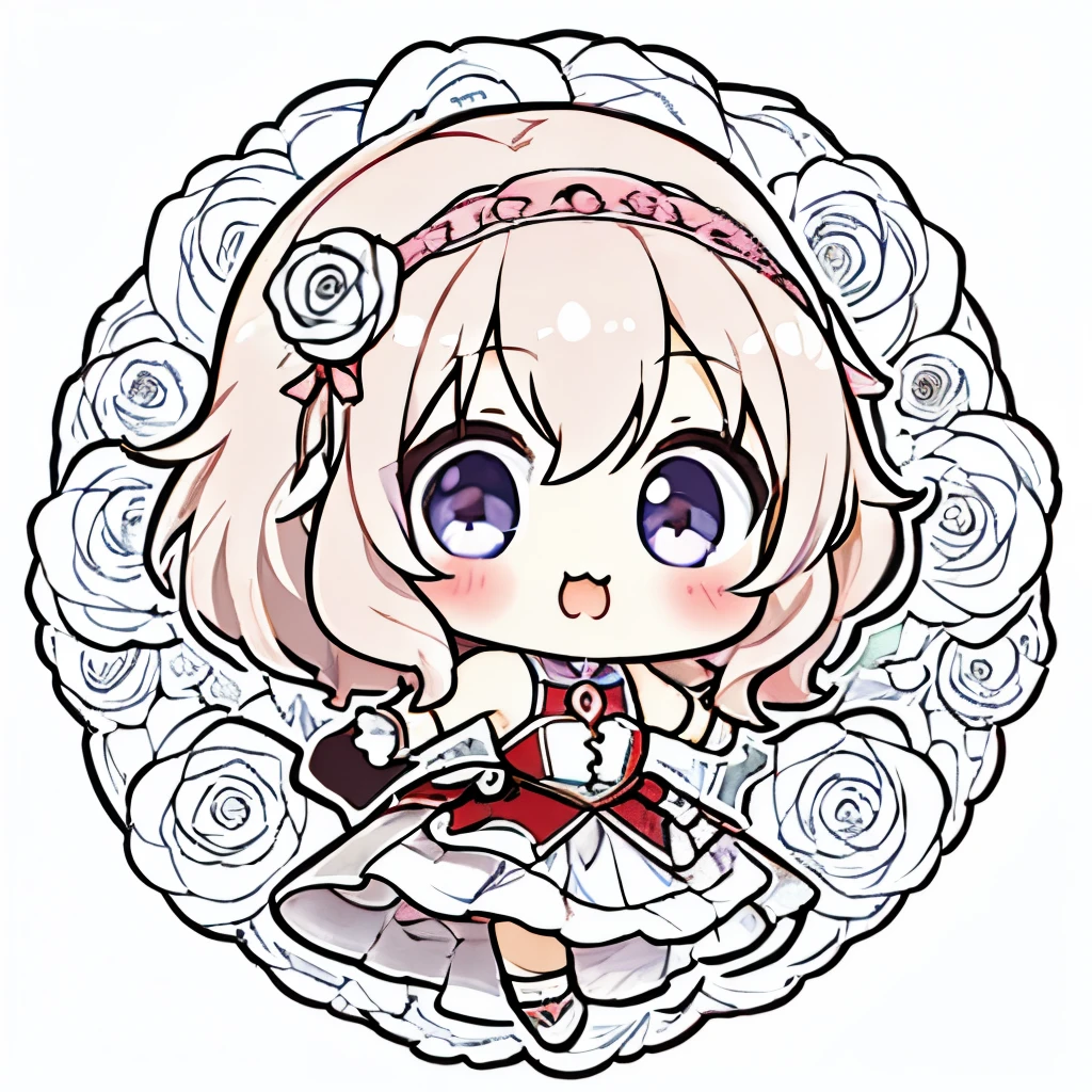 best quality,masterpiece,Chibi character,(cute:1.5), fantasy standing in a church,Rose,biceps,White background