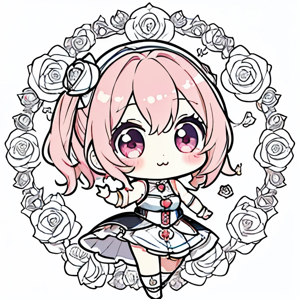 best quality,masterpiece,Chibi character,(cute:1.5), fantasy standing in a church,Rose,biceps,White background