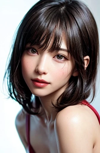 (High resolution:1.3), (16k, Photorealistic, Raw photo, Best image quality: 1.4), Japanese, (One Girl), Beautiful Face, (A vivid face), (Black-haired、short hair:1.3), Beautiful Hairstyles, Realistic eyes, Beautifully detailed eyes, (Realistic Skin), Beautiful skins, attractive, 超A high resolution, Surreal, High detail, Golden Ratio, Highly detailed cute girl,(20-year-old),  Lying down, thigh