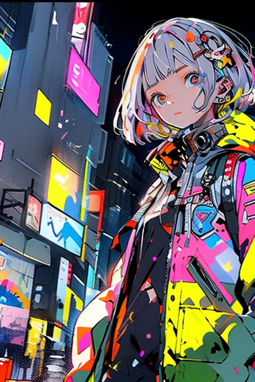 Adorable woman with Takashi Murakami style , ,Clear outline , anime girl , Wearing an astronaut suit,   neon pink and blue color , scar, stickers,  neon style,A delicate touch