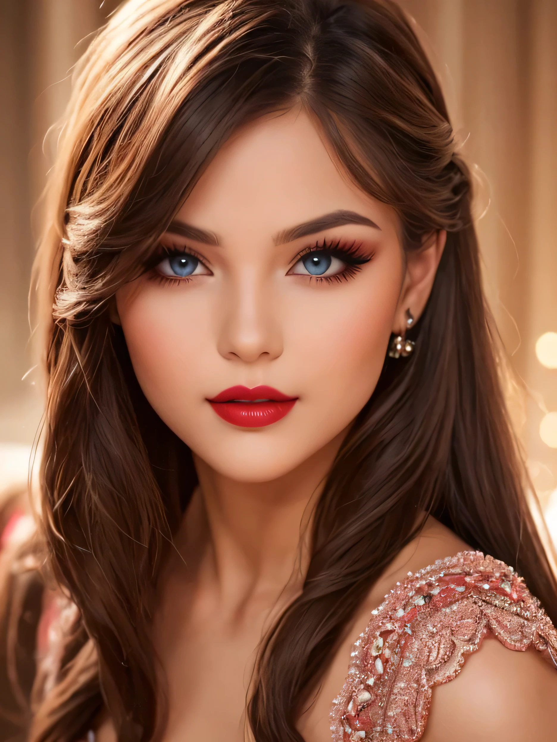 gorgeous young woman's face, she's so cute, so adorable, beautiful detailed eyes, red sensual lips, makeup, masterpiece.